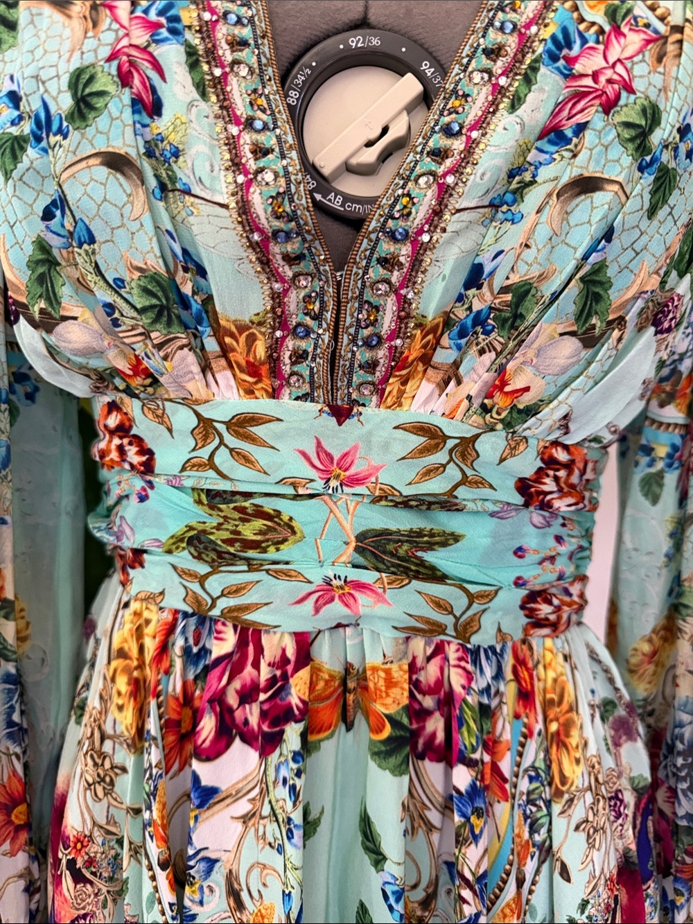 Camilla Brand Floral V-Neck Long Sleeve Mini Dress with Beading. - Picture 4 of 9